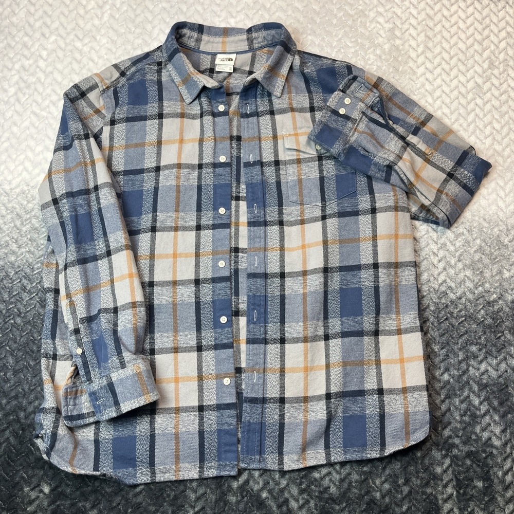 North Face Arroyo Flannel Shirt Mens XXL Blue Plaid 100% Cotton Heavy Lumberjack - Picture 1 of 9